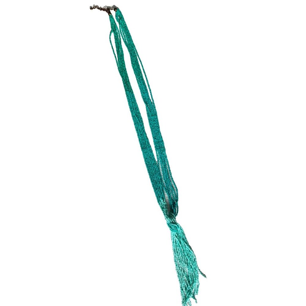 Two Tone Teal Aqua Turquoise Color Micro Bead Rope Statement Necklace